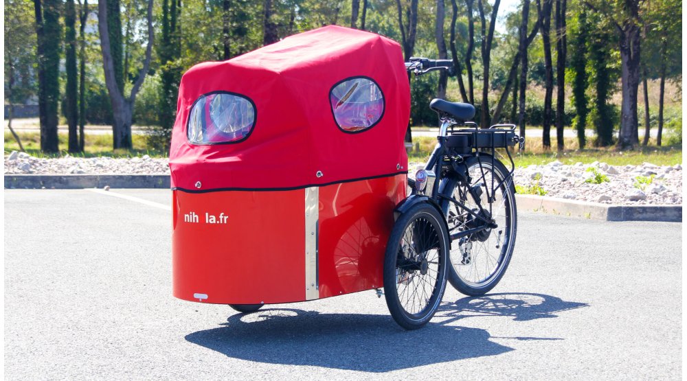 Triporteur NIHOLA CARGO 4.0 avec  protection pluie rouge