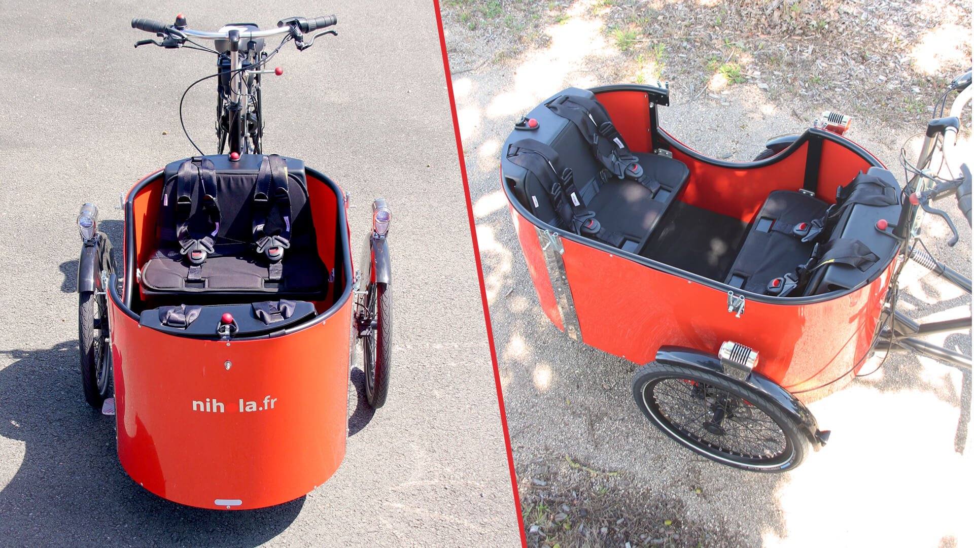 Triporteur NIHOLA CARGO 4.0 avec  protection pluie rouge