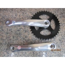 Pédalier, alu, satin 38 dents, 170 mm, carré, plateau noir