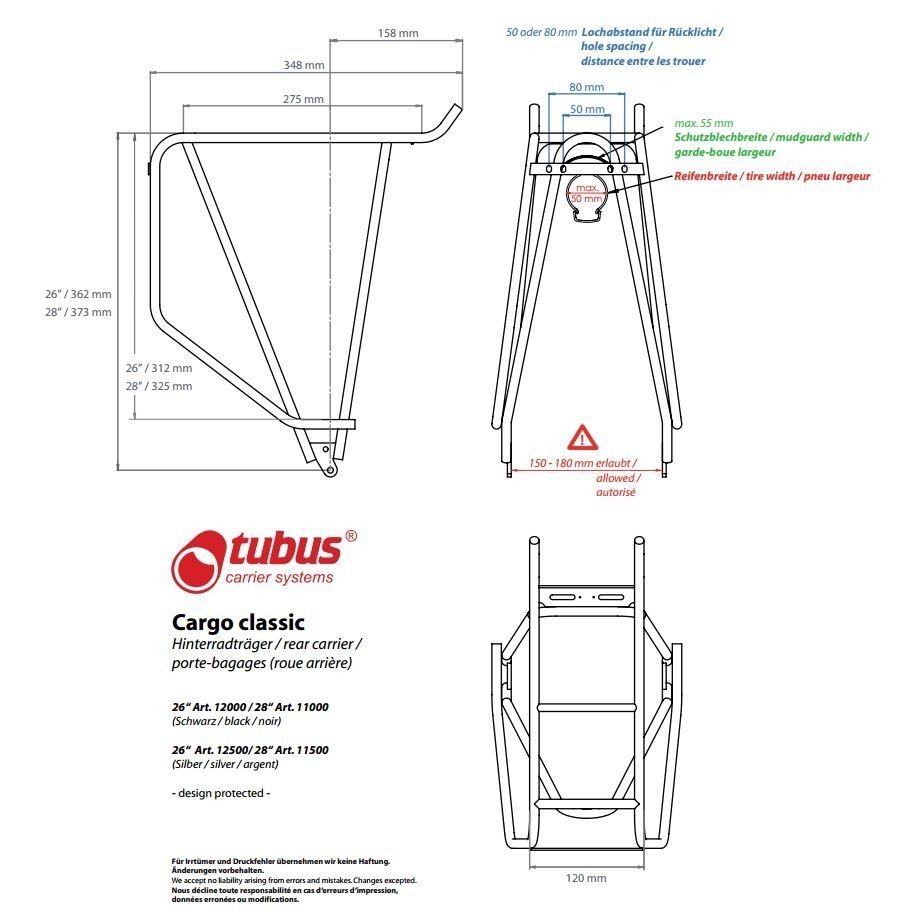 Porte-bagage  Tubus Cargo noir 28  40 Kg