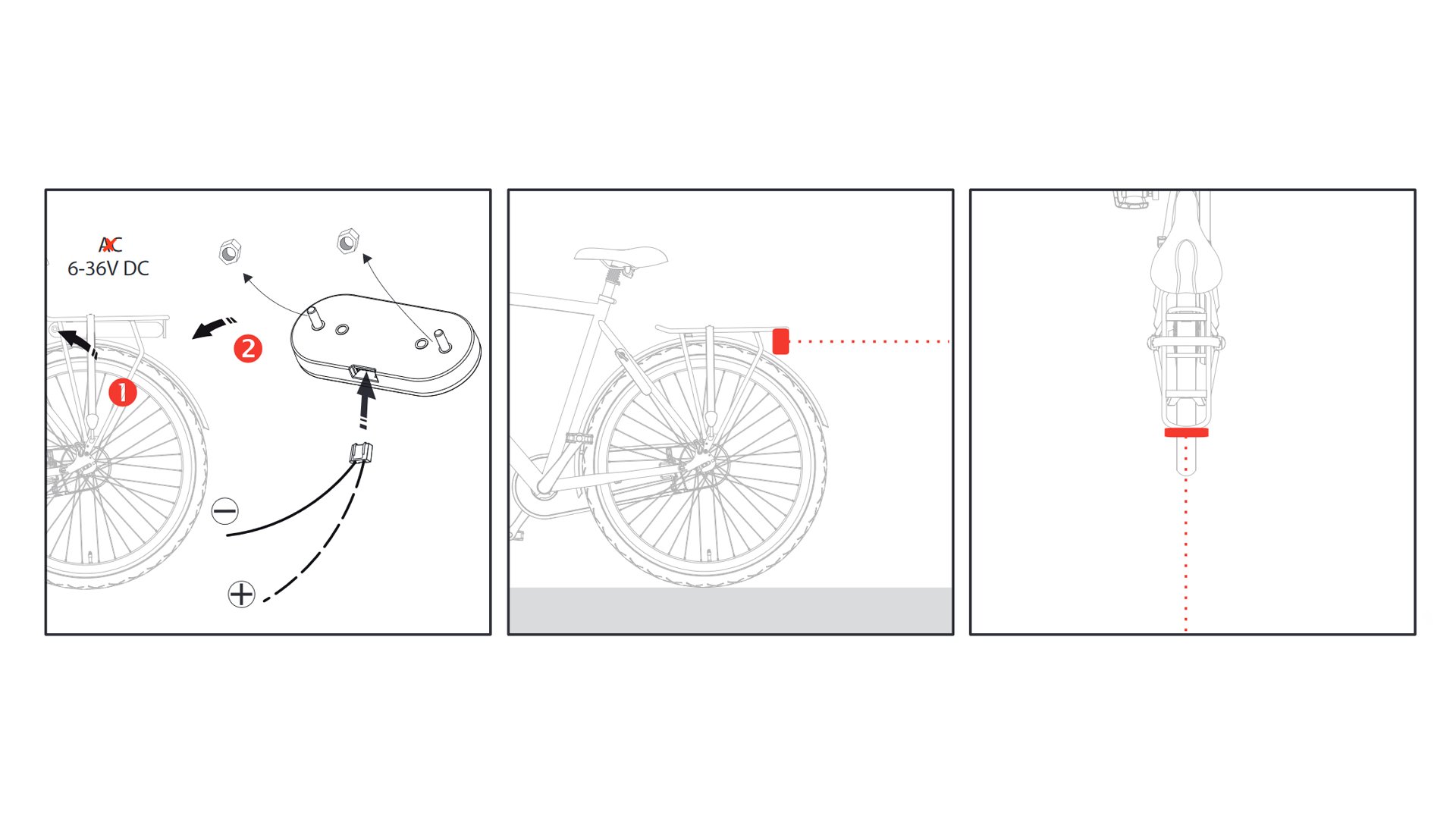 Feu arriere Spanninga ELIPS XE porte-bagage 80mm alimentation batterie 6V-36V